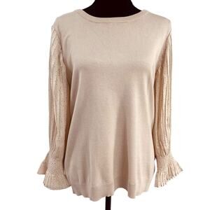 Adrianna Papell Light Pink Pleated Long Poet Sleeve Blouse Medium